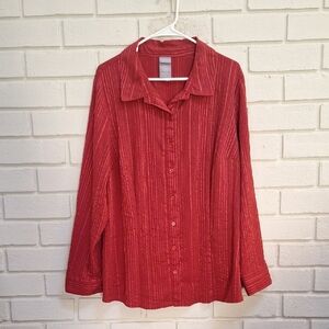 Laura Scott Deep Red Textured Shimmer Deyail Blouse. Size  16/18